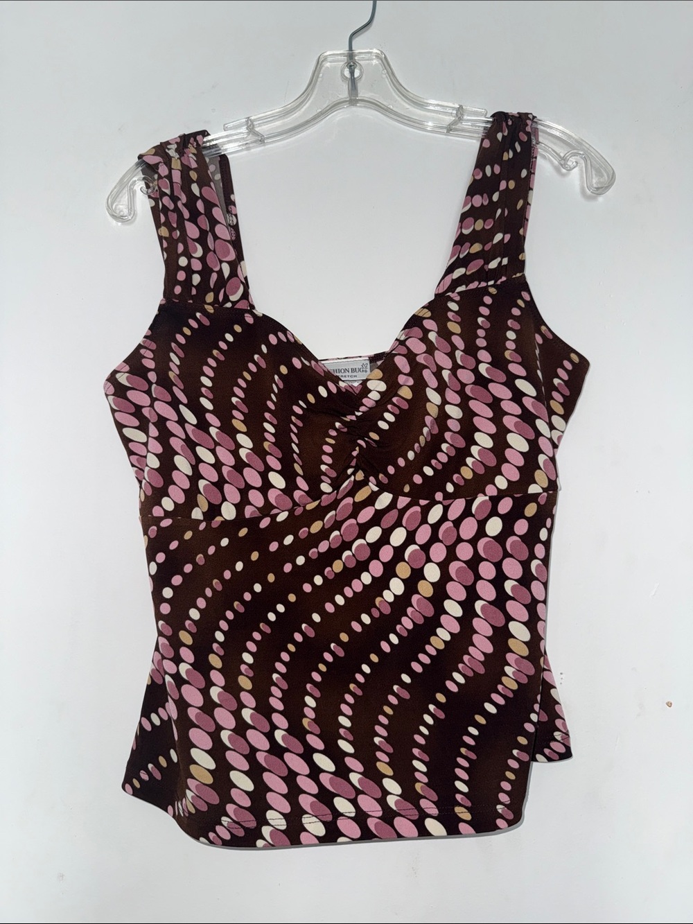 Fashion Bug Brown Camisole with Pink and Cream Dot Swirl